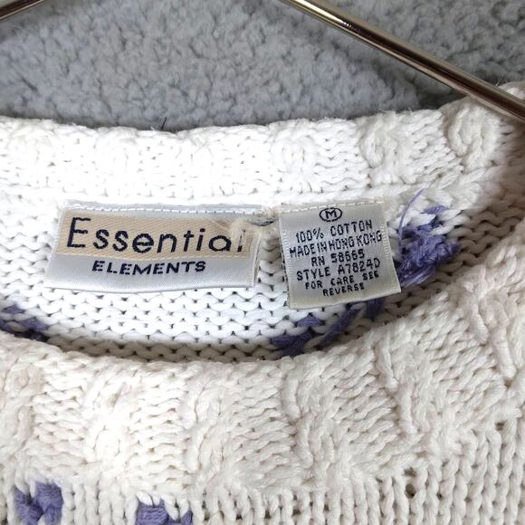 Vintage Essential Elements Knited Sweater Size Medium White Windowpane Floral - Picture 3 of 5